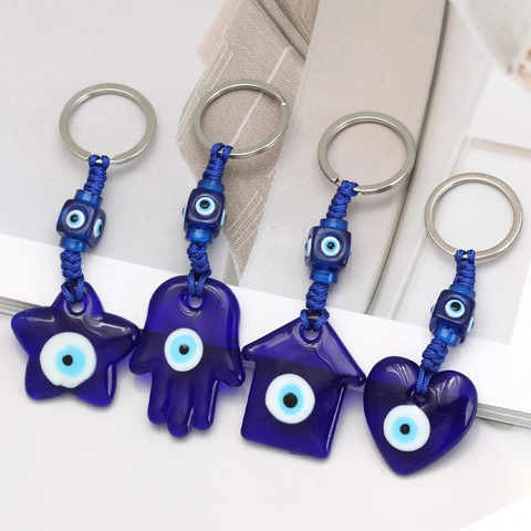 Türkisches Blaues Böser Blick Schlüsselanhänger Blaues Nazar Amulett Hand Der Fatima Herz Stern Haus Glasanhänger Glücksbringer Schutz Schlüsselanhänger Für Damen Herren