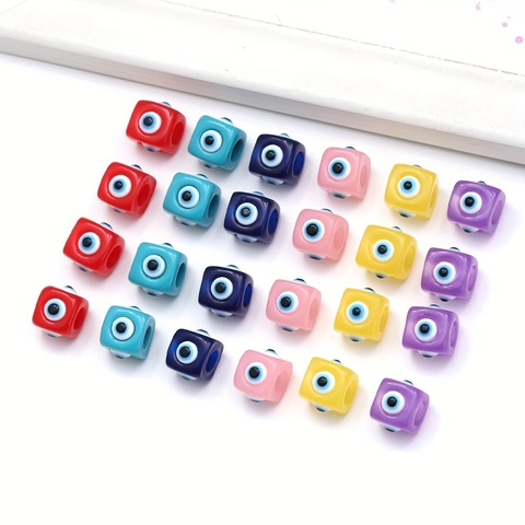 14mm Resin Cube Evil Eye Beads For DIY Jewelry Making Square Nazar Spacer Beads For Bracelet Necklace Making Accessories