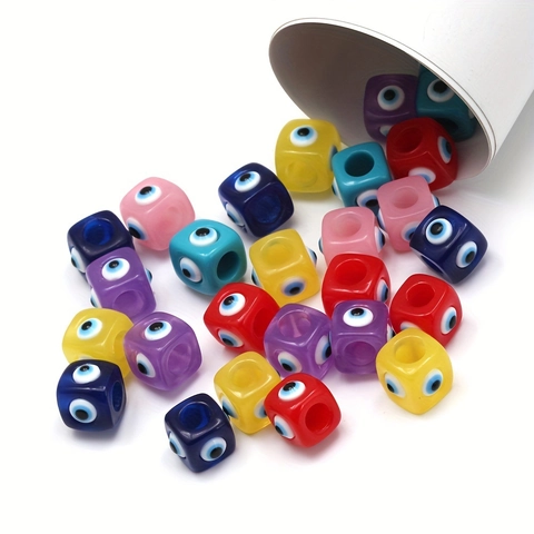 14mm Resin Cube Evil Eye Beads For DIY Jewelry Making Square Nazar Spacer Beads For Bracelet Necklace Making Accessories
