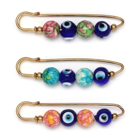 Retro Böser Blick Sicherheitsnadel Brosche Mit Keramik Glasperlen Für Damen Vergoldet Ethnische Kleidung Schmuck Zubehör