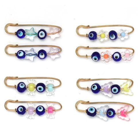 Bohemian Evil Eye Sicherheitsnadel Brosche Gold Eisen Glas Acryl Bunte Schmetterling Stern Süßigkeiten Blume Charms Damen Mode Schmuck
