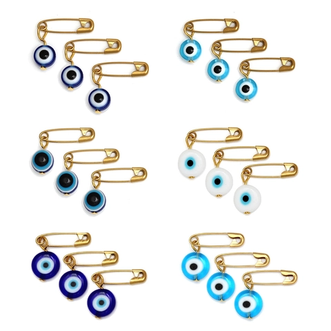 Spilla di Sicurezza Etnica Evil Eye in Lega di Rame Oro con Filo Intrecciato a Mano e Ciondolo a Cuore Stella Vetro