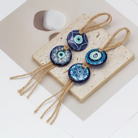 Ornamento Sospeso Auto Malocchio Mandala Perla di Vetro Dipinta Corda di Canapa Nappa Portachiavi Blu Amuleto di Protezione Decorazione Parete