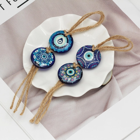 Ornamento Sospeso Auto Malocchio Mandala Perla di Vetro Dipinta Corda di Canapa Nappa Portachiavi Blu Amuleto di Protezione Decorazione Parete