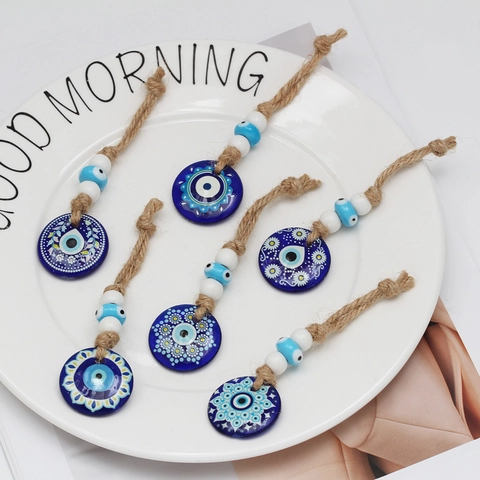 Böser Blick Nazar Hängeanhänger Glas Harz Amulett Mit Juteseil Ethnisch Bohemian Stil Haus Auto Schutz Dekoration