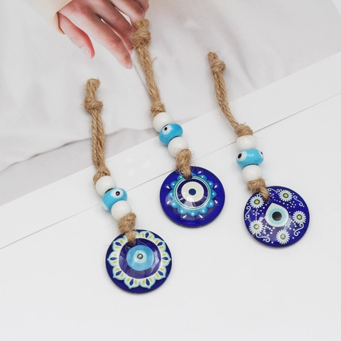Böser Blick Nazar Hängeanhänger Glas Harz Amulett Mit Juteseil Ethnisch Bohemian Stil Haus Auto Schutz Dekoration