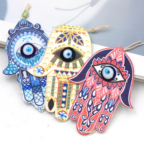 Ethnischer Hamsa Hand Böser Blick Hängedekoration Holz Glas Fatima Hand Amulett Für Auto Haus Wand Dekoration Schutz