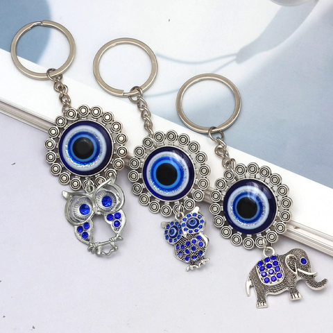 Türkischer Böser Blick Schlüsselanhänger Mit Elefant Eule Schildkröte Schmetterling Anhänger Metall Strass Nazar Amulett