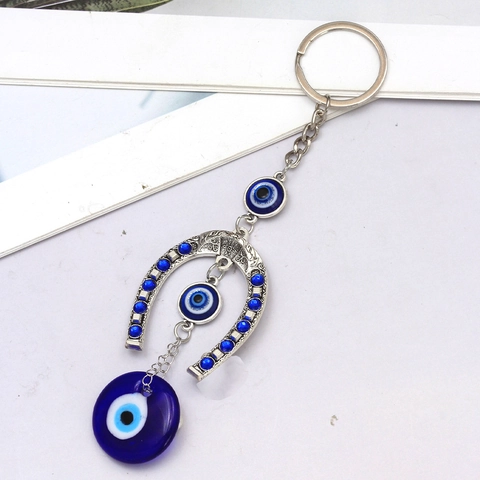 Portachiavi Turco Malocchio Ferro di Cavallo Lega Argento Strass Blu Ciondolo Borsa Auto Ornamento Protezione Fortuna Regalo