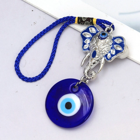 Portachiavi Elefante Malocchio Blu Lega Argento Nazar Protezione Ornamento Sospeso Borsa Auto Casa Decorazione Stile Etnico
