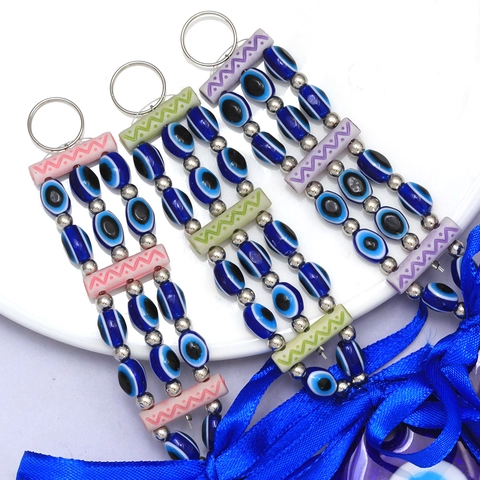 Türkischer Blaues Auge Schlüsselanhänger Glas Nazar Amulett Mit Blauer Satin Schleife Für Auto Haus Tasche Deko Geschenk