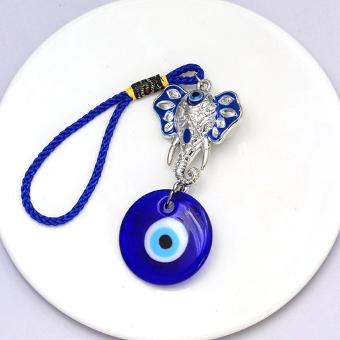 Portachiavi Elefante Malocchio Blu Lega Argento Nazar Protezione Ornamento Sospeso Borsa Auto Casa Decorazione Stile Etnico