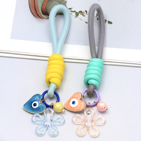Llavero de Cuerda Trenzada de Ojo Turco Aleación Acrílico Nazar Azul Borla Colgante Corazón Mariposa Flor Amuleto Bolso Coche Joyería