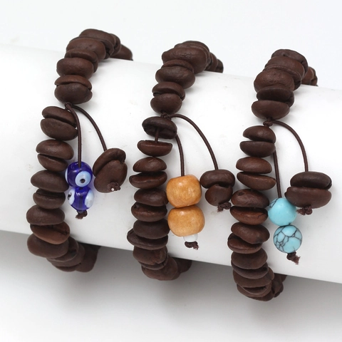 Handgefertigtes Kaffeebohnen Perlenarmband Harz Holz Böser Blick Glasanhänger Verstellbare Kordel Boho Ethno Schmuck Geschenk