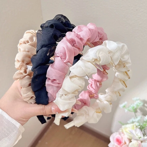 Eleganter Organza Rüschen Haarband Für Damen Rutschfest Mit Zähnen Süße Cloud Plissiert Stoff Haarreif Accessoire
