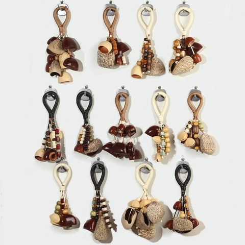 Llavero de Cáscara de Nuez Natural Hecho a Mano Colgante de Bolso de Cuentas de Madera Étnico Estilo Bohemio Adorno para Coche