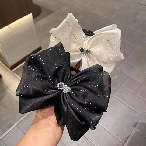 Große Satinschleife Haarklammer Für Damen Elegante Strass Herz Kristall Shark Clip Süße Stoff Haarstyling Accessoires