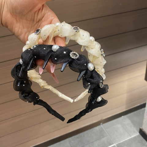Diadema de Estilo Coreano en Tela de Purpurina Con Perlas Artificiales y Strass Para Mujer Diadema Antideslizante Con Pinzas Pequeñas