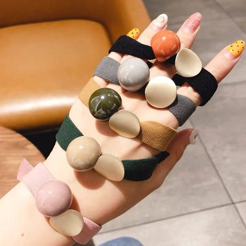 Coletero Elástico Estilo Coreano Minimalista con Lazo y Dobles Cuentas Dulce Soporte para Cola de Caballo de Resina Accesorios para Mujer