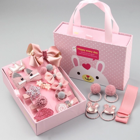 Kinder Haarschmuck Geschenkset Für Mädchen Schleife Krone Blume Stern Haarklammern Elastische Bänder Mit Hasenbox