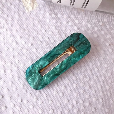 Retro Emerald Green Acetate Marble Texture Hair Clip Set Gold Metal Geometric Hollow Rectangle Waterdrop Side Clip Women Accessory