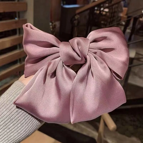Oversized Satin Bow Hair Clip Lolita Style Elegant Solid Color Spring Barrette For Women Daily Dating Party Accessories