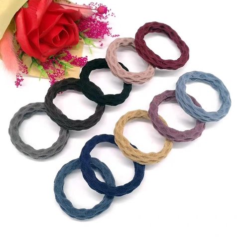 Élastiques à Cheveux en Éponge Haute Élasticité sans Couture pour Femmes Modèles Épaissis Multicolores à Ondulations et Sergé Chouchous Durables