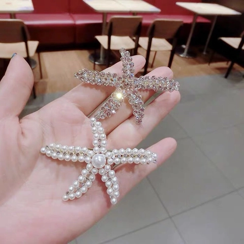 Fermaglio per Capelli a Stella Marina Stile Coreano per Donna Fermaglio con Perle Artificiali e Strass Accessori per Capelli Moda
