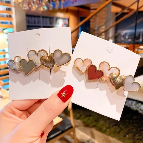Koreaanse Stijl Hart Ster Vorm Haarclips Voor Vrouwen Meisjes Vintage Goud Legering Metalen Haarpunten Marmerpatroon Hars Eendenbek Clips Accessoires