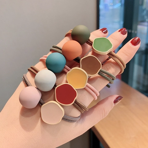 Koreaanse Morandi Elastische Haarelastiekjes Matte Bal Geometrische Bedel Gevlochten Haartouw Ponytail Houder Accessoires