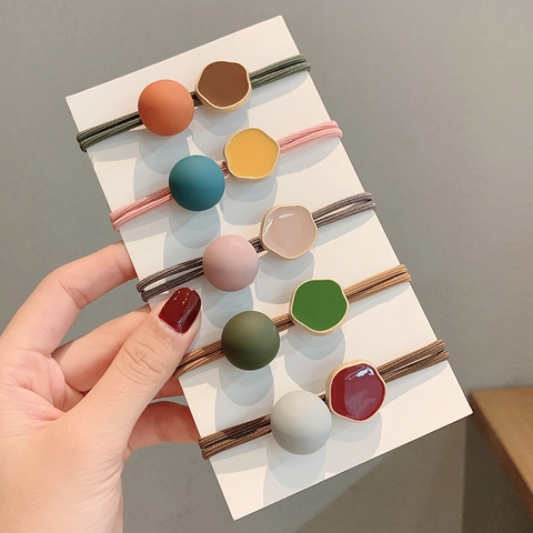 Koreaanse Morandi Elastische Haarelastiekjes Matte Bal Geometrische Bedel Gevlochten Haartouw Ponytail Houder Accessoires
