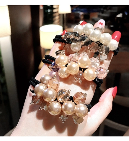 Lussuosi Elastici per Capelli Donna Elegante Perle Artificiali Strass Doppio Uso Fascia Elastica Accessorio per Capelli Moda