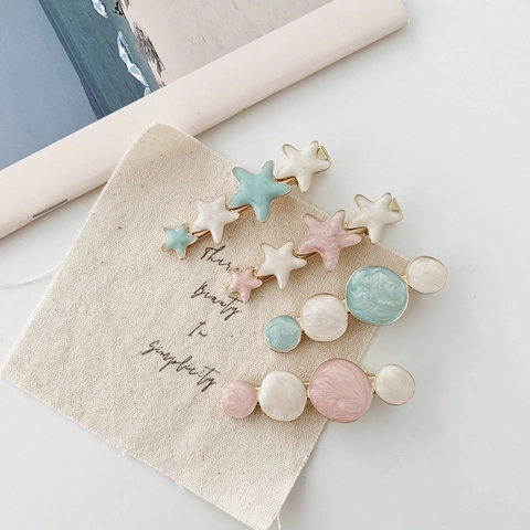 Pinza para el Cabello Estilo Coreano Color Crema Estrella Círculo Esmalte Aleación Minimalista Clip Lateral Accesorios Cabello Niña Dulce