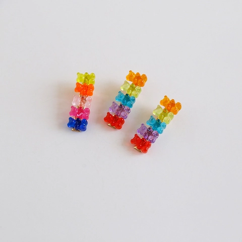 Rainbow Gummy Bear Hair Clips Resin Candy Color Bear Barrette For Women Girls Sweet Cute Hair Accessories Handmade Side Clip