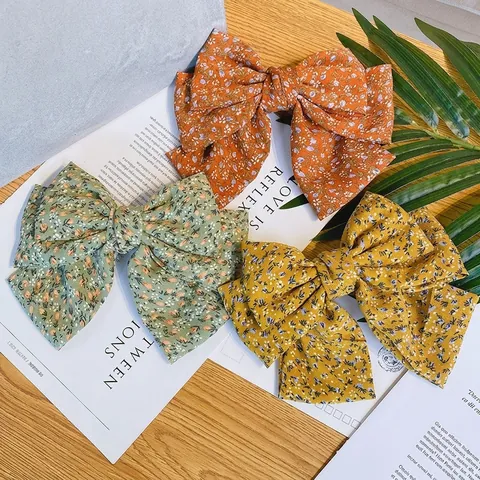 Damen Korean Style Drei Lagen Große Schleife Blumen Haarklammer Stoff Federclip Barrettes Elegante Blumen Haarschmuck