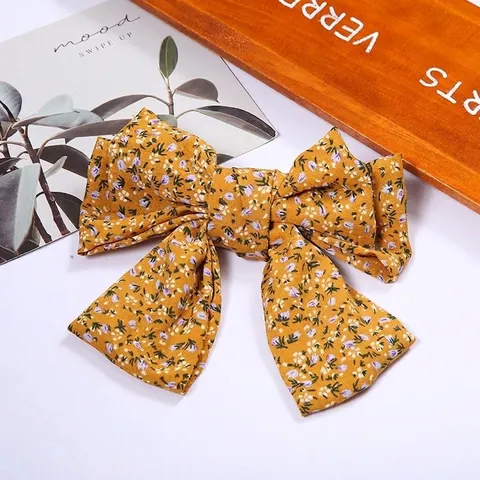 Damen Korean Style Drei Lagen Große Schleife Blumen Haarklammer Stoff Federclip Barrettes Elegante Blumen Haarschmuck