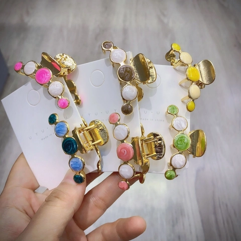 Dolci Fermagli per Capelli a Granchio in Lega e Resina Motivo Floreale Colorato Marmorizzato per Donna Accessori Capelli Coreani