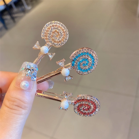 Fermaglio per Capelli a Lecca-lecca con Strass Lega Perla Artificial Fiocco Forcina Decorativa Molletta Laterale per Ragazze Donna