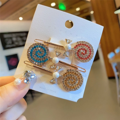 Fermaglio per Capelli a Lecca-lecca con Strass Lega Perla Artificial Fiocco Forcina Decorativa Molletta Laterale per Ragazze Donna