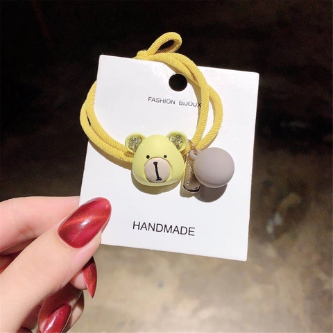 Lindos Coleteros de Oso de Dibujos Animados con Strass para Mujeres Niñas Bandas de Pelo de Animal de Resina Pulsera Doble Uso