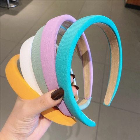 Diadema Retro Acolchada de Esponja Gruesa para Mujer Color Caramelo Banda de Pelo Ancha Color Sólido Accesorios de Moda para el Cabello