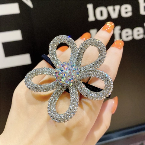 Elegante Elastico per Capelli con Fiore di Strass Cristallo Scintillante per Donna Magnifico Accessorio per Capelli Quotidiano Festa