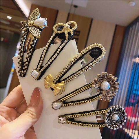 Fermaglio per Capelli in Lega d'Oro Vintage Barocco con Perla Artificiale e Strass per Donna Accessori per Capelli Retro Ape Fiocco Margherita