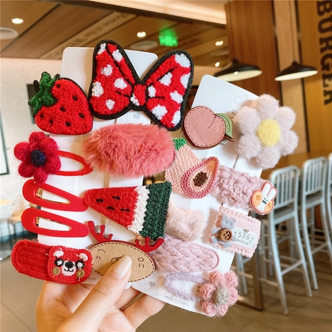 Schattige Pluche Bloem Dier Haarclips Set Voor Kinderen Meisjes Handgemaakte Cartoon Zoete Prinses Haarnadeln Barrettes Zijclips Cadeaus Accessoires