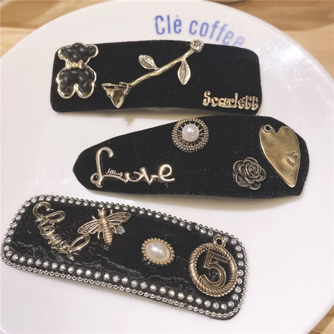 Fermaglio per Capelli in Velluto Nero Vintage Con Perla Artificiale e Strass Elegante Accessorio per Capelli Fatto a Mano Donna