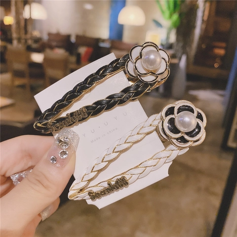 Fermaglio per Capelli Intrecciato con Camelia e Perla Artificiale Vintage per Donna Elegante Clip Laterale in Lega Moda