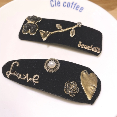 Fermaglio per Capelli in Velluto Nero Vintage Con Perla Artificiale e Strass Elegante Accessorio per Capelli Fatto a Mano Donna