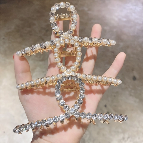 Elegante Molla per Capelli in Lega con Perle Artificiali e Strass Grande Fermaglio a Pinza per Donna Accessori Capelli