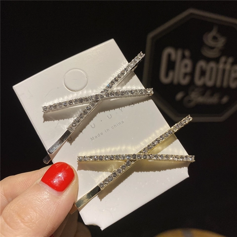Douce Barrette à Cheveux Simple en Alliage Strass Forme de X Polyvalente Style Coréen Ins Pince à Frange Latérale pour Femme Fille Bijoux de Cheveux