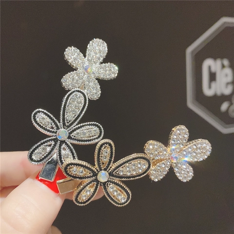 Fermaglio per Capelli a Becco d'Anatra in Lega Floreale Retrò con Strass e Perle Artificiali Eleganti Accessori per Capelli Coreani da Donna